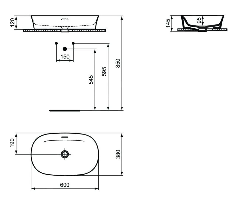 Ideal Standard Ipalyss - Opbouw Wastafel, 600x380 Mm, Met Overloop, Kashmir E1397V4 2 Ideal Standard Ipalyss - Opbouw Wastafel, 600x380 Mm, Met Overloop, Kashmir E1397V4 - Afbeelding 2