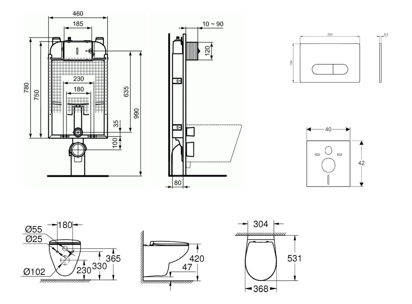 Ideal Standard ProSys - Toiletset- Inbouwreservoir, Closet, WC-zitting Bau Ceramic, Oleas M1 Bedieningsplaat, Rimless, Softclose, Chroom ProSys80M SP138 2 Ideal Standard ProSys - Toiletset- Inbouwreservoir, Closet, WC-zitting Bau Ceramic, Oleas M1 Bedieningsplaat, Rimless, Softclose, Chroom ProSys80M SP138 - Afbeelding 2