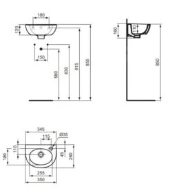 Alternative view of Ideal Standard Eurovit - Fontein 350x260 Mm, Met Overloop, Kraangat Rechts, Wit E871601