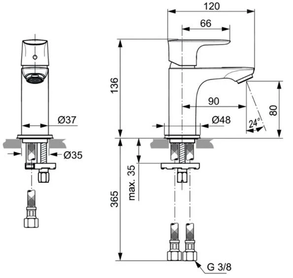 Ideal Standard Connect Air - Piccolo Slim Wastafelkraan, Brushed Gold A7018A2 2 Ideal Standard Connect Air - Piccolo Slim Wastafelkraan, Brushed Gold A7018A2 - Afbeelding 2