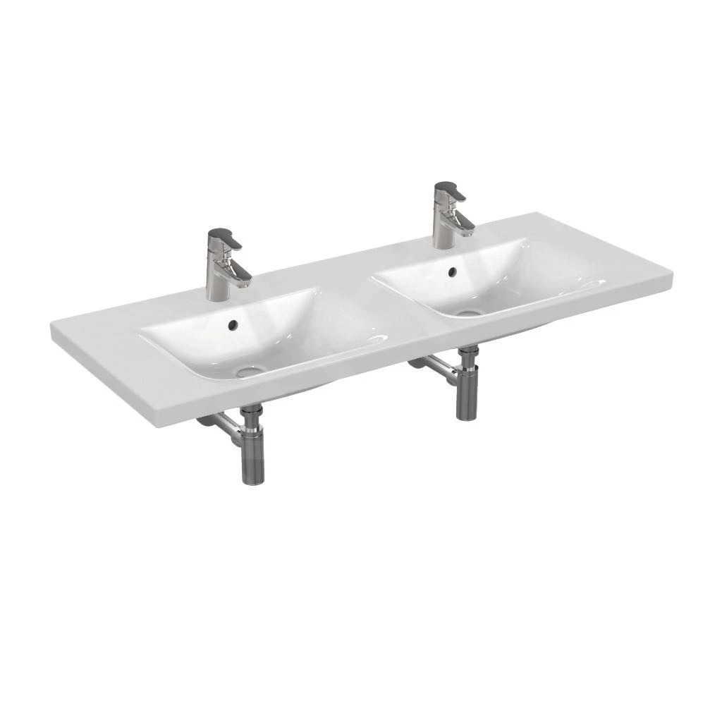 Ideal Standard Connect - Dubbele Wastafel 1300x490x175 Mm, Wit E813601 3 Ideal Standard Connect - Dubbele Wastafel 1300x490x175 Mm, Wit E813601 - Afbeelding 3