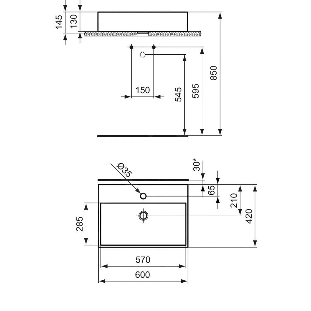 Ideal Standard Strada - Wastafel 600x420x145 Mm, 1 Kraangat, Met Ideal Plus, Wit K0781MA 2 Ideal Standard Strada - Wastafel 600x420x145 Mm, 1 Kraangat, Met Ideal Plus, Wit K0781MA - Afbeelding 2