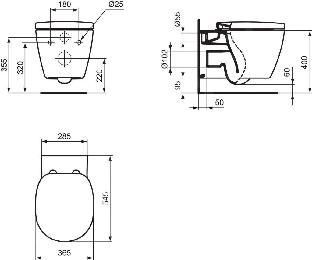 Ideal Standard Connect - Hangend Toilet, Aquablade, Wit E047901 2 Ideal Standard Connect - Hangend Toilet, Aquablade, Wit E047901 - Afbeelding 2