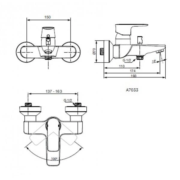 Ideal Standard Connect Air - Badkraan, Chroom A7033AA 2 Ideal Standard Connect Air - Badkraan, Chroom A7033AA - Afbeelding 2