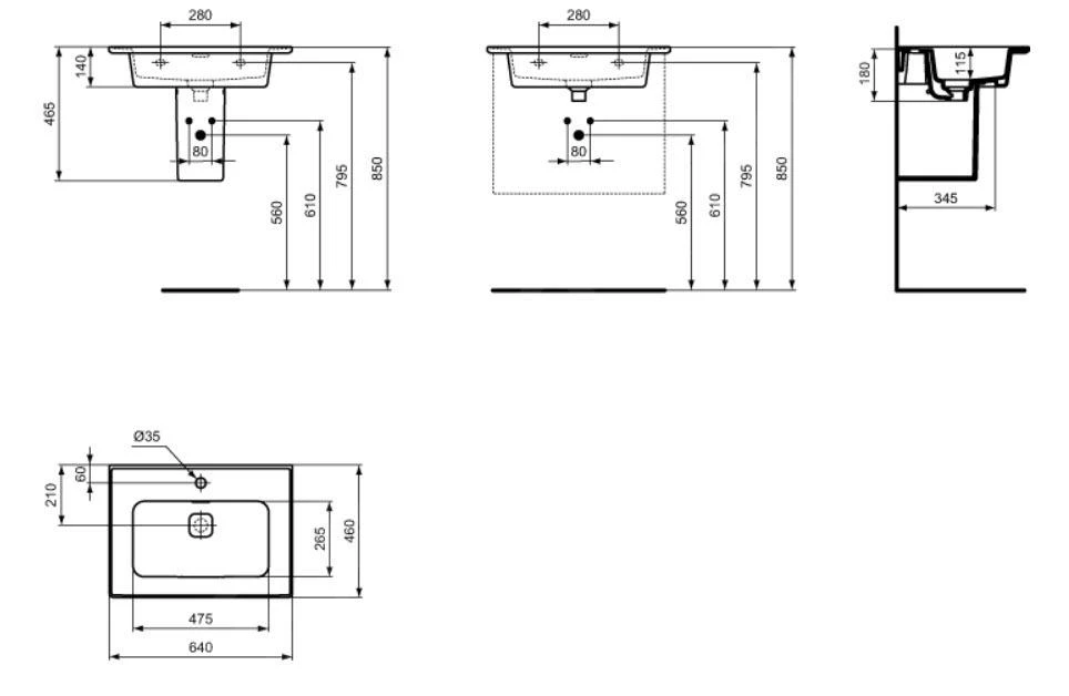 Ideal Standard Strada II - Meubelwastafel 640x460 Mm, Met Kraangat, Met Ideal Plus, Wit T2991MA 2 Ideal Standard Strada II - Meubelwastafel 640x460 Mm, Met Kraangat, Met Ideal Plus, Wit T2991MA - Afbeelding 2