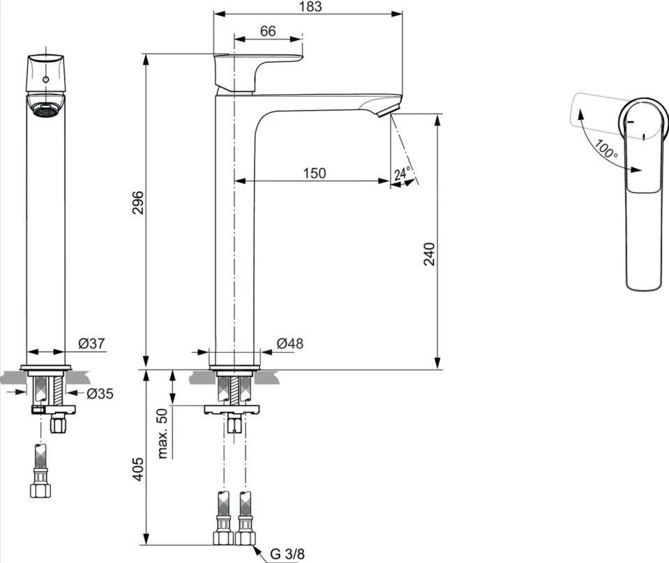 Ideal Standard Connect Air - Slim Wastafelkraan, BlueStart, Magnetic Grey A7028A5 2 Ideal Standard Connect Air - Slim Wastafelkraan, BlueStart, Magnetic Grey A7028A5 - Afbeelding 2