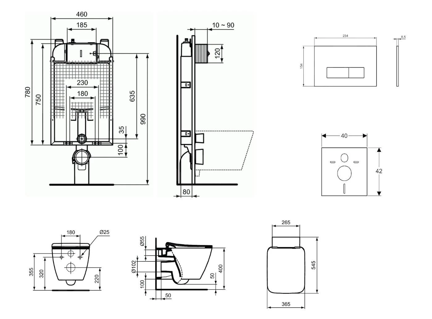 Ideal Standard ProSys - Toiletset- Inbouwreservoir, Closet, WC-zitting Strada II, Oleas M2 Bedieningsplaat, Aquablade, SoftClose, Mat Chroom ProSys80M SP98 2 Ideal Standard ProSys - Toiletset- Inbouwreservoir, Closet, WC-zitting Strada II, Oleas M2 Bedieningsplaat, Aquablade, SoftClose, Mat Chroom ProSys80M SP98 - Afbeelding 2