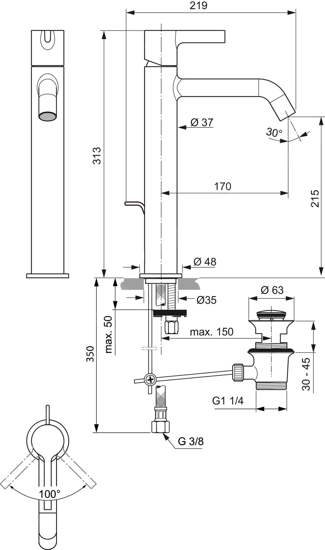 Ideal Standard Joy - Wastafelkraan Met Waste, Magnetic Grey BC781A5 2 Ideal Standard Joy - Wastafelkraan Met Waste, Magnetic Grey BC781A5 - Afbeelding 2