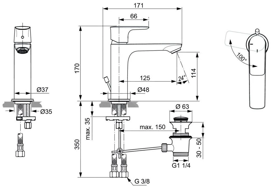Ideal Standard Connect Air - Grande Slim Wastafelkraan Met Waste, BlueStart, Brushed Gold A7013A2 2 Ideal Standard Connect Air - Grande Slim Wastafelkraan Met Waste, BlueStart, Brushed Gold A7013A2 - Afbeelding 2