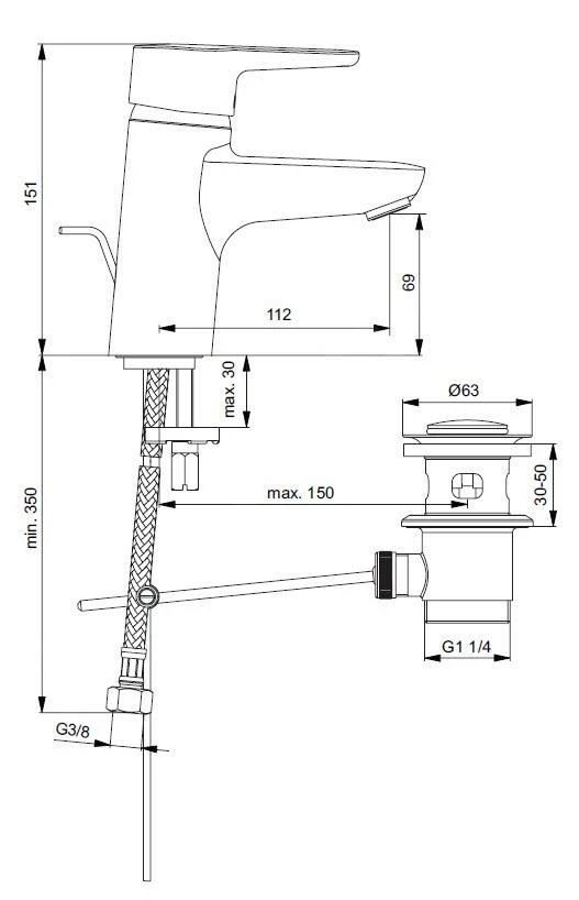 Ideal Standard Connect - Wastafelkraan Met Waste, Chroom B9919AA 2 Ideal Standard Connect - Wastafelkraan Met Waste, Chroom B9919AA - Afbeelding 2