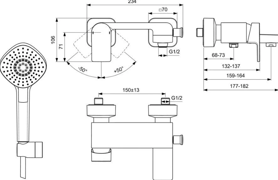 Ideal Standard Edge - Badkraan Met Handdouche, Chroom A7122AA 2 Ideal Standard Edge - Badkraan Met Handdouche, Chroom A7122AA - Afbeelding 2