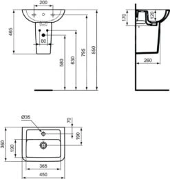 Alternative view of Ideal Standard Eurovit - Fontein 450x360x170 Mm, Met Overloop, 1 Kraangat, Wit K284801