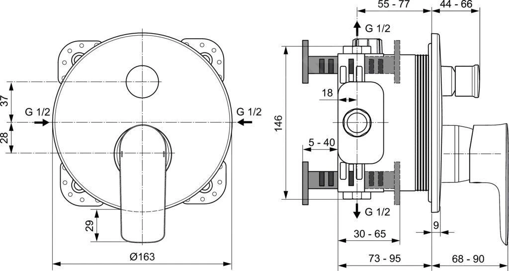 Ideal Standard Connect Air - Inbouw Badkraan, Voor 2 Functies, Magnetic Grey A7035A5 2 Ideal Standard Connect Air - Inbouw Badkraan, Voor 2 Functies, Magnetic Grey A7035A5 - Afbeelding 2