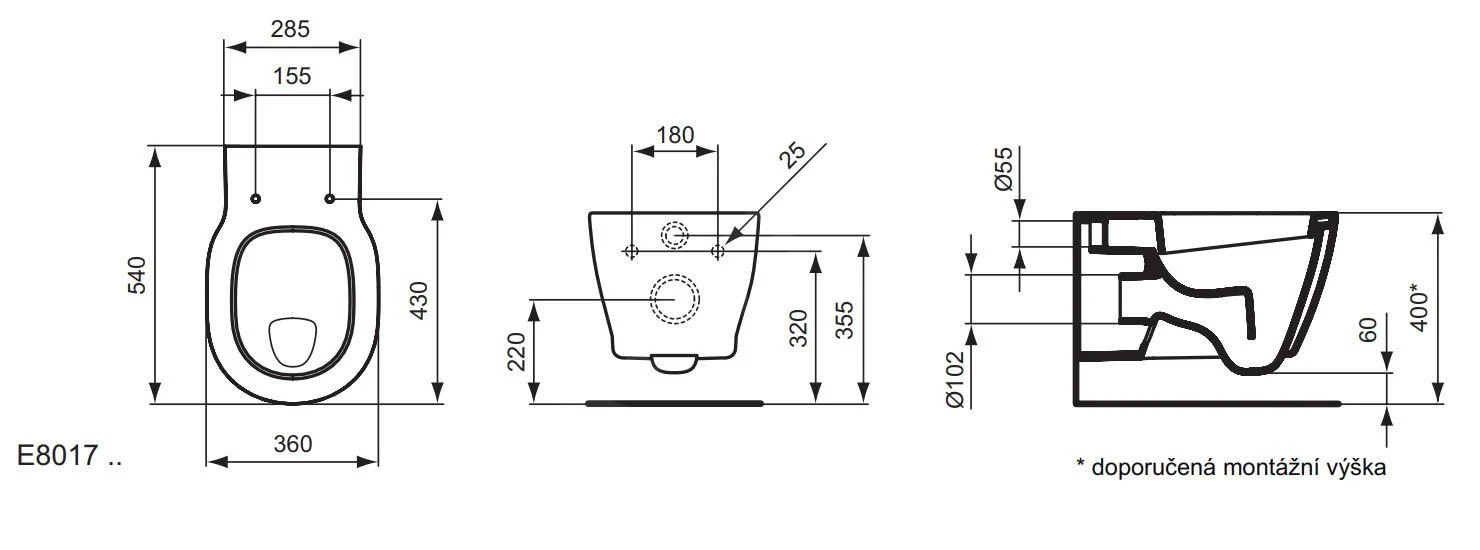 Ideal Standard Connect - Hangend Toilet, Vlakspoel, Wit E801701 2 Ideal Standard Connect - Hangend Toilet, Vlakspoel, Wit E801701 - Afbeelding 2