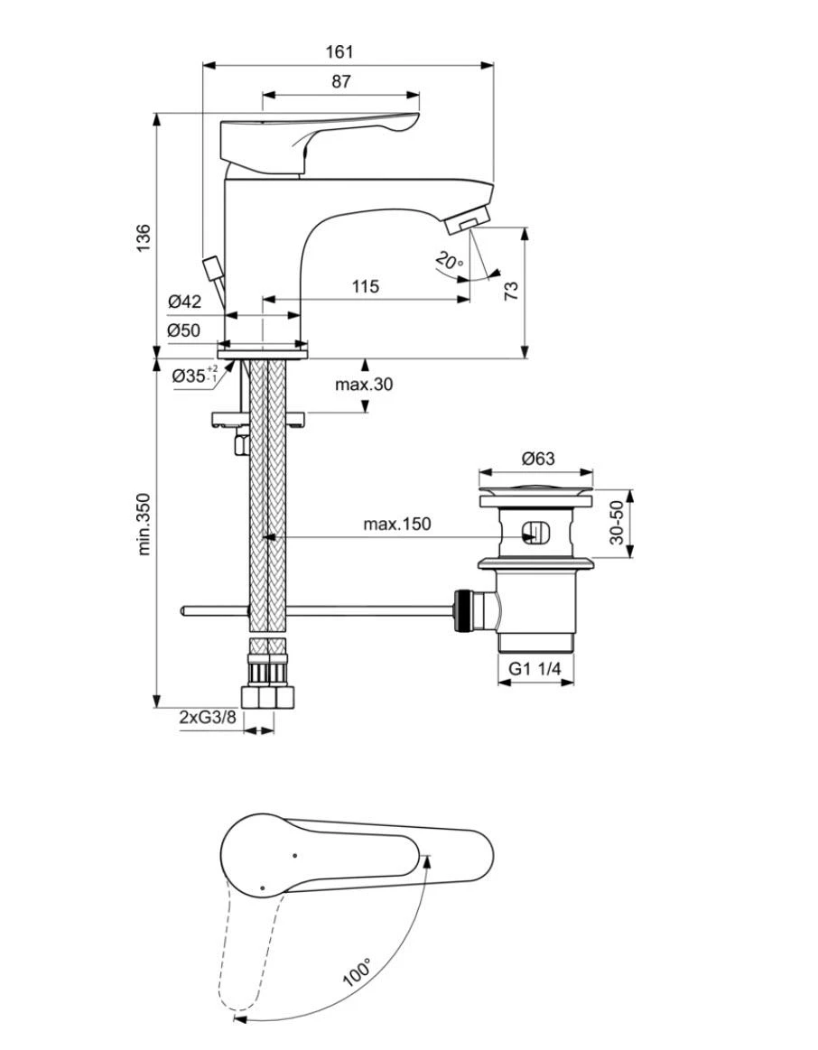 Ideal Standard Alpha - Wastafelkraan Met Waste, BlueStart, Chroom BC648AA 2 Ideal Standard Alpha - Wastafelkraan Met Waste, BlueStart, Chroom BC648AA - Afbeelding 2