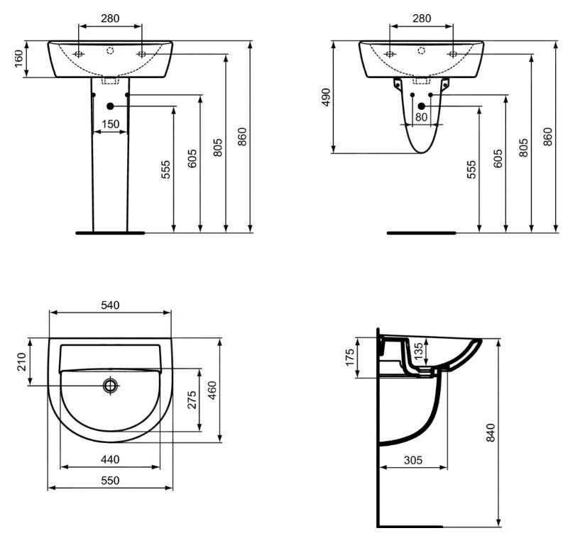 Ideal Standard Eurovit - Wastafel 550x460 Mm, Met Overloop, Zonder Kraangat, Wit W332701 2 Ideal Standard Eurovit - Wastafel 550x460 Mm, Met Overloop, Zonder Kraangat, Wit W332701 - Afbeelding 2