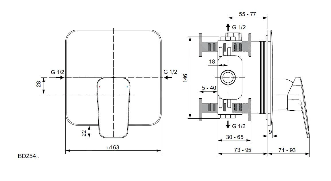 Ideal Standard CeraPlan - Inbouwkraan, Chroom BD254AA 2 Ideal Standard CeraPlan - Inbouwkraan, Chroom BD254AA - Afbeelding 2