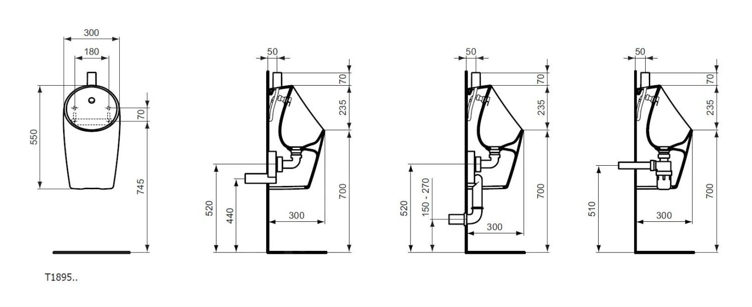 Ideal Standard Sphero - Urinoir, Met Bovenaansluiting, Rimless, Wit E189501 2 Ideal Standard Sphero - Urinoir, Met Bovenaansluiting, Rimless, Wit E189501 - Afbeelding 2