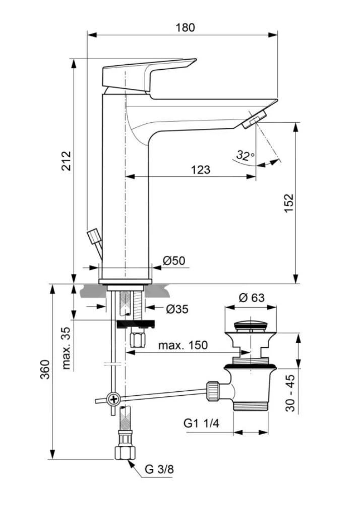 Ideal Standard Tesi - Wastafelkraan Grande Met Afvoer, BlueStart, Chroom A6564AA 2 Ideal Standard Tesi - Wastafelkraan Grande Met Afvoer, BlueStart, Chroom A6564AA - Afbeelding 2