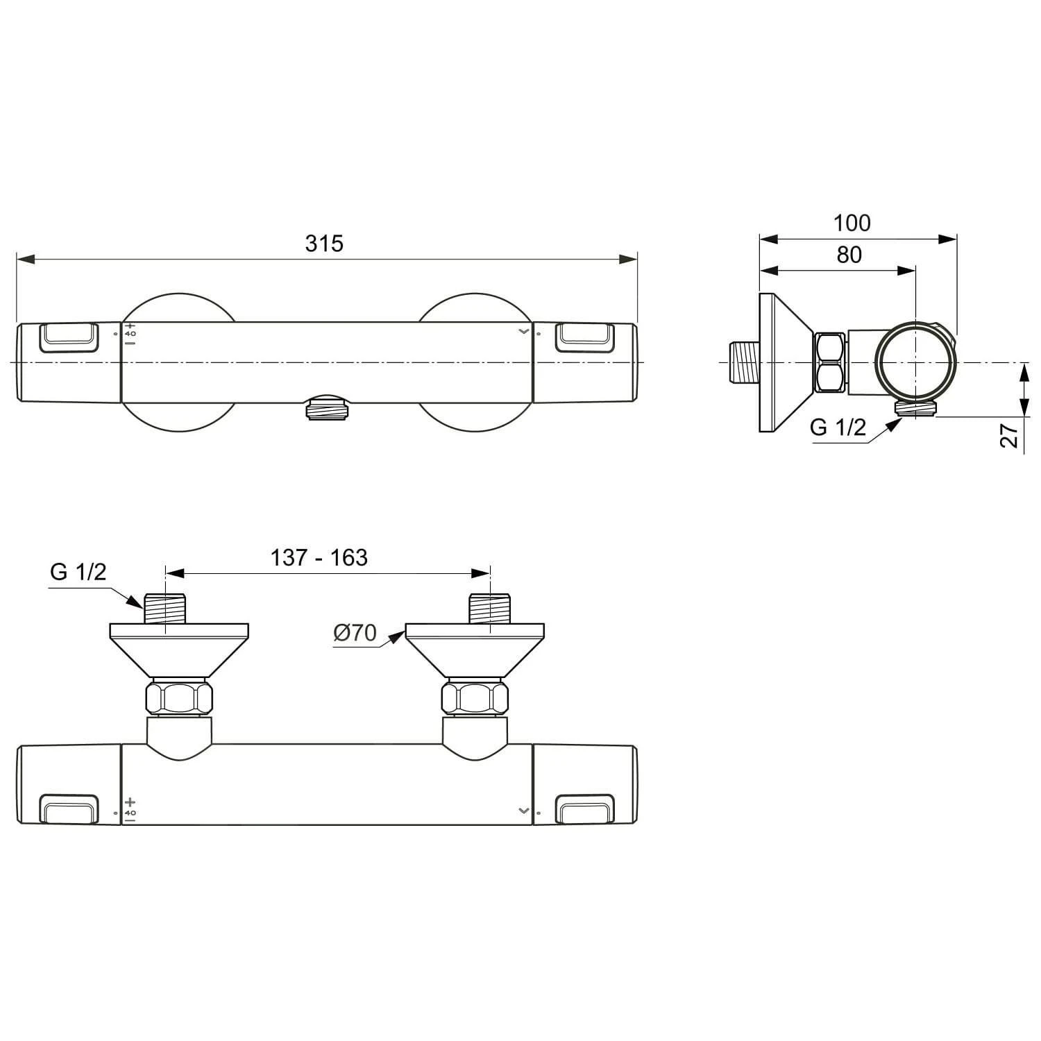 Ideal Standard CeraTherm - T25 Thermostatische Douchekraan, Chroom A7201AA 2 Ideal Standard CeraTherm - T25 Thermostatische Douchekraan, Chroom A7201AA - Afbeelding 2