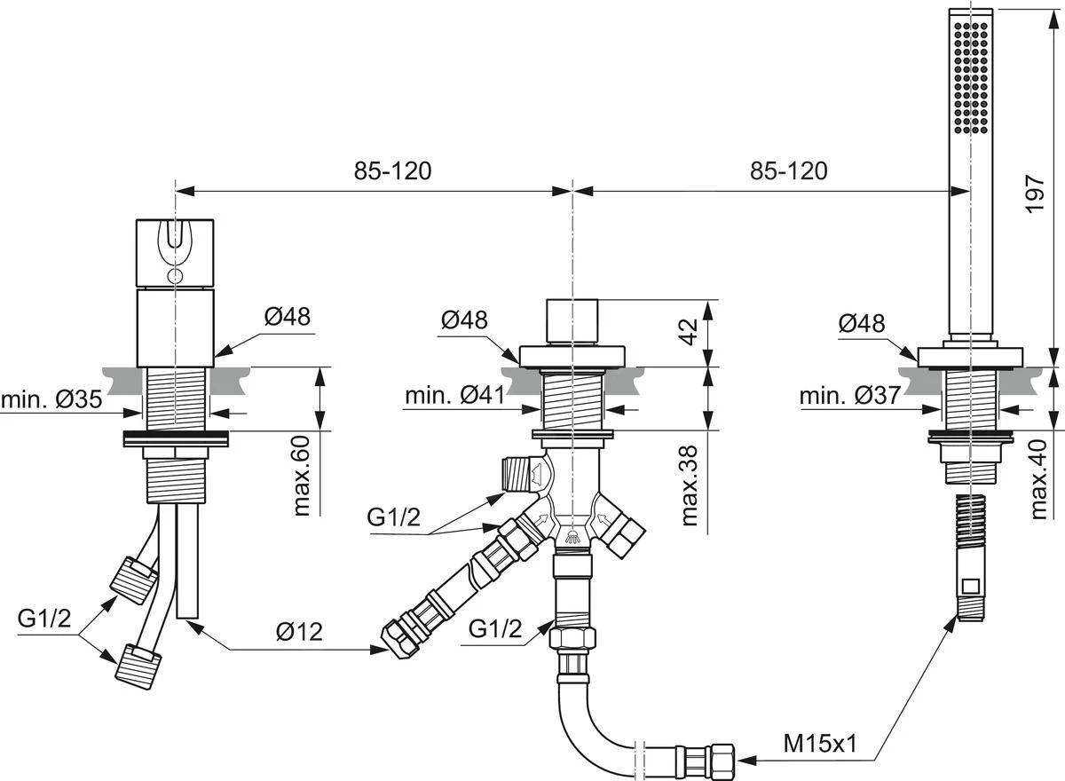 Ideal Standard Joy - Badkraan Voor Badrandmontage, 3-gats, Chroom BC788AA 2 Ideal Standard Joy - Badkraan Voor Badrandmontage, 3-gats, Chroom BC788AA - Afbeelding 2