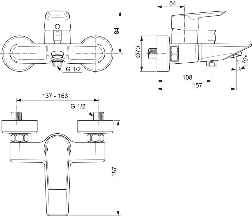 Ideal Standard Tesi - Badmengkraan Opbouw, Chroom A6583AA 2 Ideal Standard Tesi - Badmengkraan Opbouw, Chroom A6583AA - Afbeelding 2