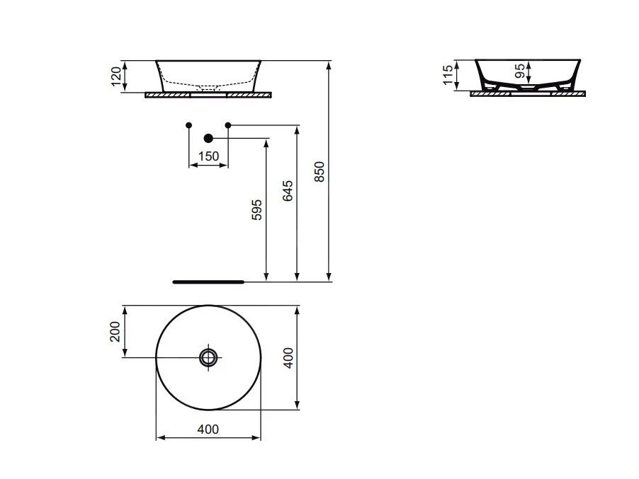 Ideal Standard Ipalyss - Opbouw Wastafel, Diameter 400 Mm, Zonder Overloop, Mat Wit E1398V1 2 Ideal Standard Ipalyss - Opbouw Wastafel, Diameter 400 Mm, Zonder Overloop, Mat Wit E1398V1 - Afbeelding 2