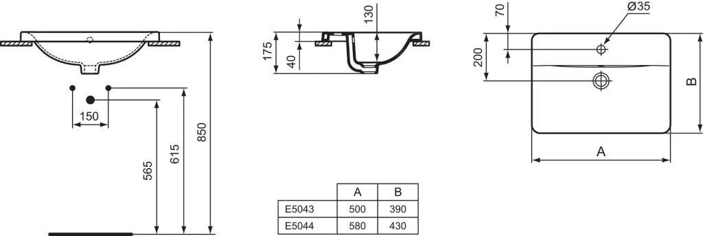 Ideal Standard Connect - Inbouwwastafel, 580x430 Mm, Met Overloop, 1 Kraangat, Wit E504401 2 Ideal Standard Connect - Inbouwwastafel, 580x430 Mm, Met Overloop, 1 Kraangat, Wit E504401 - Afbeelding 2