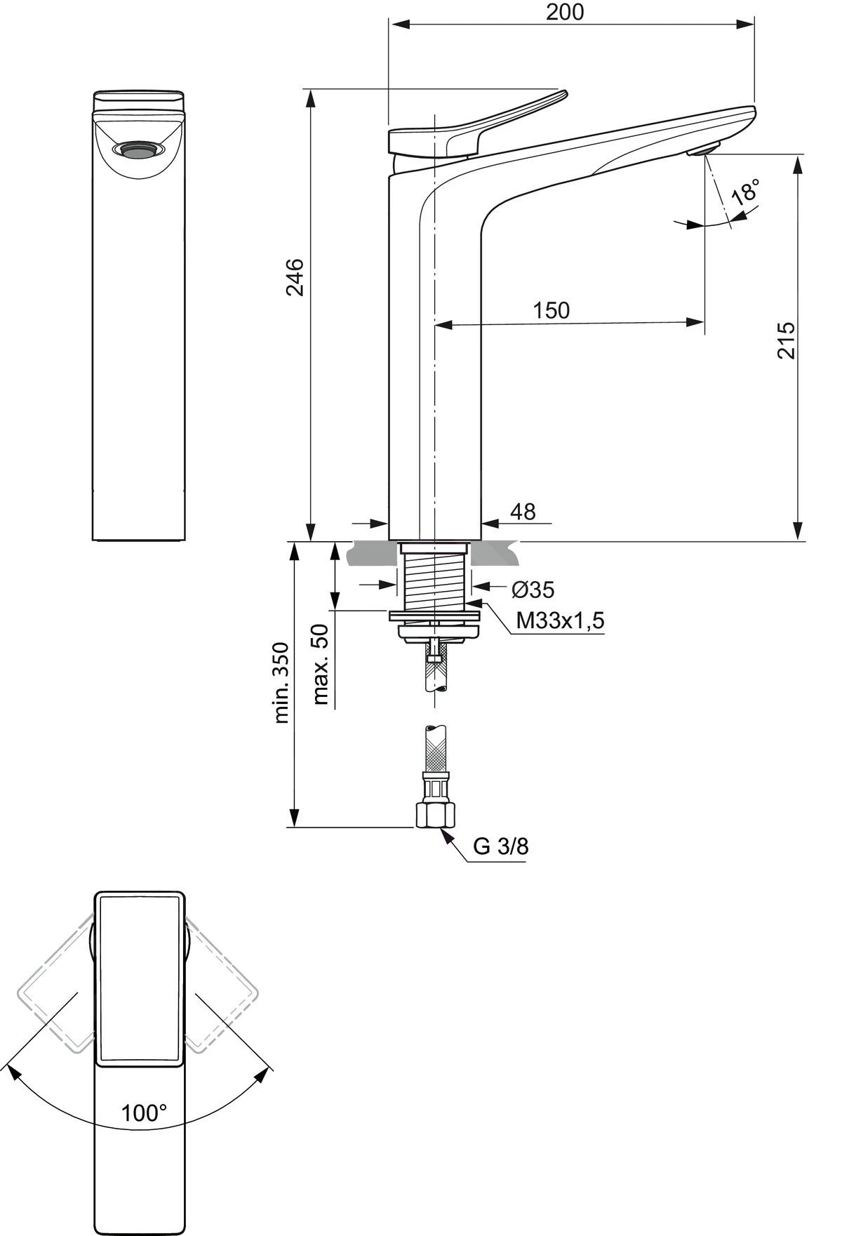 Ideal Standard Conca Tap - Wastafelkraan, Chroom BC758AA 2 Ideal Standard Conca Tap - Wastafelkraan, Chroom BC758AA - Afbeelding 2