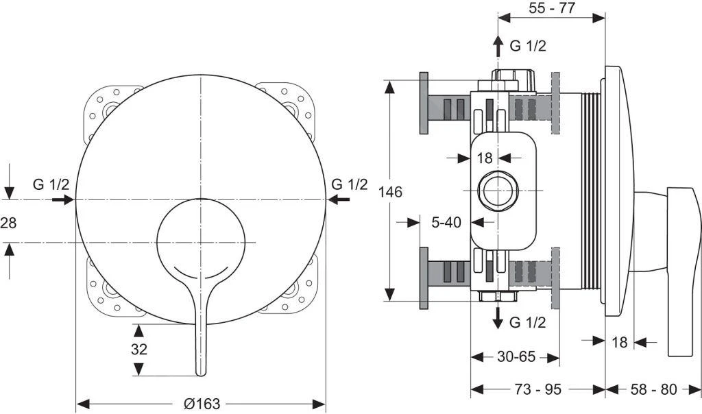 Ideal Standard Melange - Inbouw Douchekraan, Chroom A4719AA 2 Ideal Standard Melange - Inbouw Douchekraan, Chroom A4719AA - Afbeelding 2