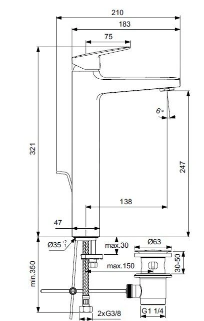 Ideal Standard CeraPlan - Kraan Voor Waskom, Met Waste, Chroom BD277AA 2 Ideal Standard CeraPlan - Kraan Voor Waskom, Met Waste, Chroom BD277AA - Afbeelding 2