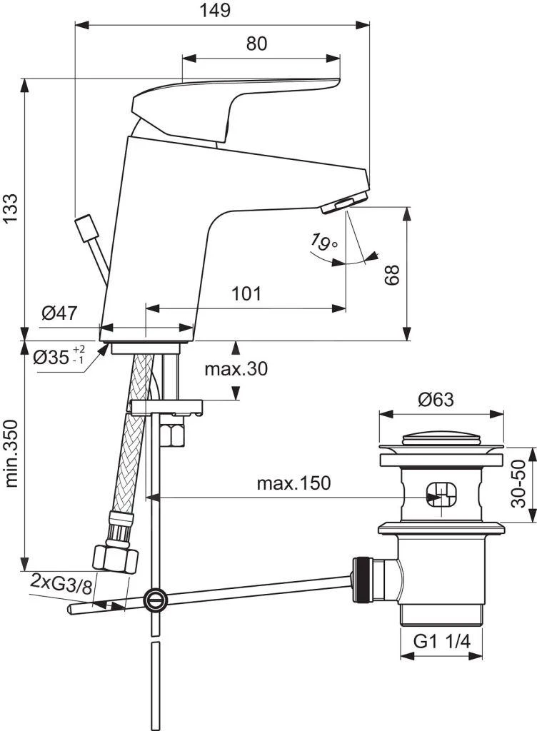 Ideal Standard CeraFlex - Wastafelkraan 5met Waste, Chroom B1708AA 2 Ideal Standard CeraFlex - Wastafelkraan 5met Waste, Chroom B1708AA - Afbeelding 2
