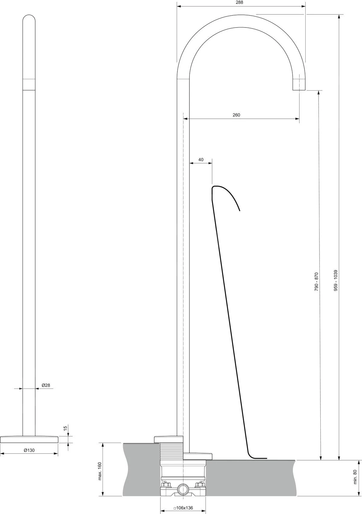 Ideal Standard Joy - Vrijstaande Baduitloop Met Inbouwdeel, Magnetic Grey A7387A5 2 Ideal Standard Joy - Vrijstaande Baduitloop Met Inbouwdeel, Magnetic Grey A7387A5 - Afbeelding 2