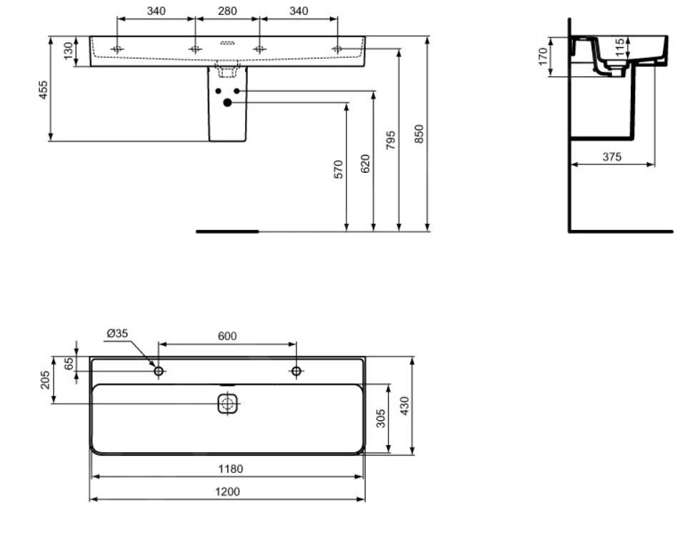Ideal Standard Strada II - Wastafel 1200x430 Mm, Met Overloop, 2 Kraangaten, Wit T359501 2 Ideal Standard Strada II - Wastafel 1200x430 Mm, Met Overloop, 2 Kraangaten, Wit T359501 - Afbeelding 2