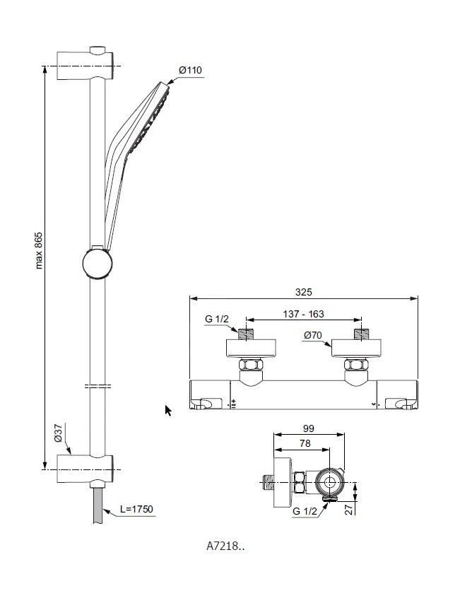 Ideal Standard CeraTherm - T50 Doucheset Met Thermostaat, 3-jets, Chroom A7218AA 2 Ideal Standard CeraTherm - T50 Doucheset Met Thermostaat, 3-jets, Chroom A7218AA - Afbeelding 2