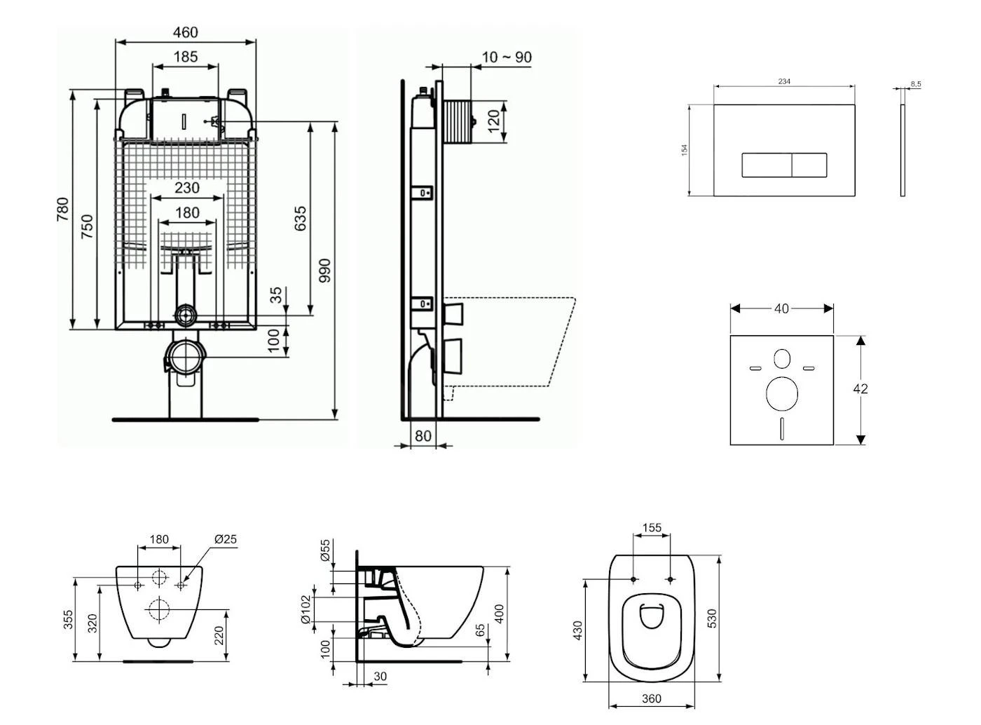 Ideal Standard ProSys - Toiletset- Inbouwreservoir, Closet, WC-zitting Tesi, Oleas M2 Bedieningsplaat, Aquablade, Softclose, Chroom ProSys80M SP75 2 Ideal Standard ProSys - Toiletset- Inbouwreservoir, Closet, WC-zitting Tesi, Oleas M2 Bedieningsplaat, Aquablade, Softclose, Chroom ProSys80M SP75 - Afbeelding 2