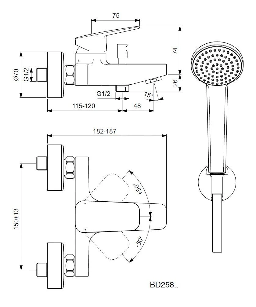Ideal Standard CeraPlan - Badkraan Met Accessoires, Chroom BD258AA 2 Ideal Standard CeraPlan - Badkraan Met Accessoires, Chroom BD258AA - Afbeelding 2