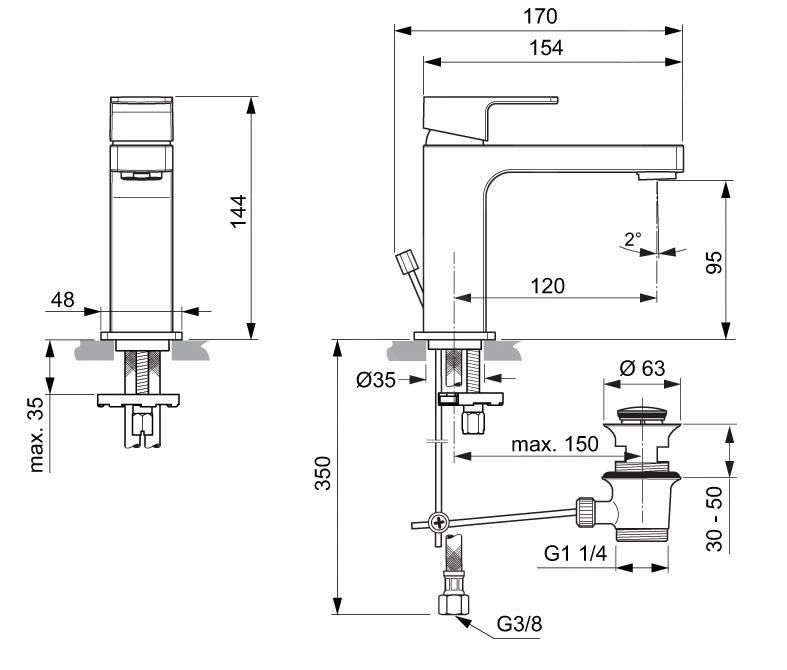 Ideal Standard Edge - Slim Wastafelkraan, Met Waste, Chroom A7101AA 2 Ideal Standard Edge - Slim Wastafelkraan, Met Waste, Chroom A7101AA - Afbeelding 2