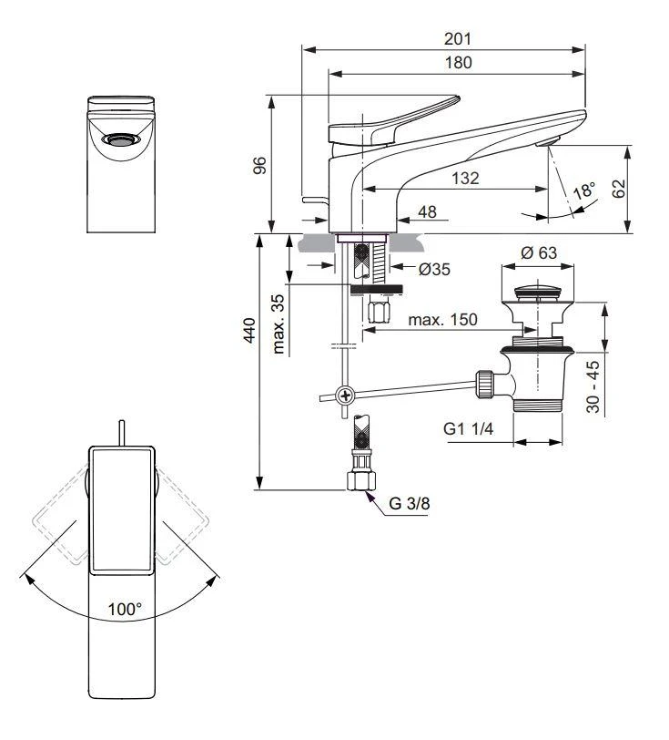 Ideal Standard Conca Tap - Wastafelkraan Met Waste, Brushed Gold BC753A2 2 Ideal Standard Conca Tap - Wastafelkraan Met Waste, Brushed Gold BC753A2 - Afbeelding 2