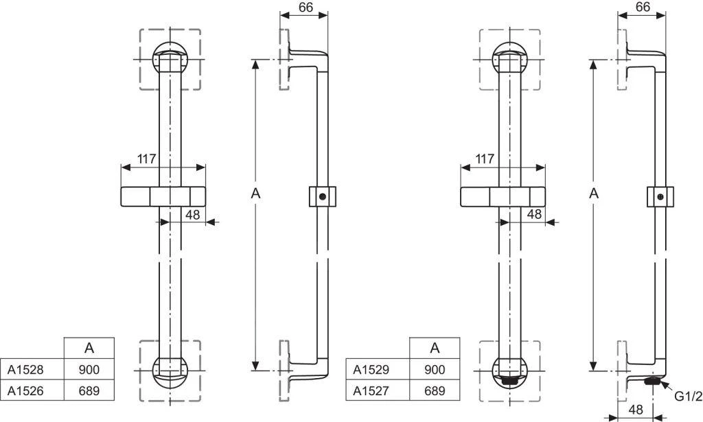 Ideal Standard Archimodule - Glijstang 900 Mm, Chroom A1528AA 2 Ideal Standard Archimodule - Glijstang 900 Mm, Chroom A1528AA - Afbeelding 2