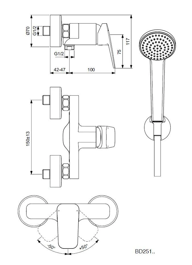 Ideal Standard CeraPlan - Doucheset Incl. Douchekraan, Chroom BD251AA 2 Ideal Standard CeraPlan - Doucheset Incl. Douchekraan, Chroom BD251AA - Afbeelding 2